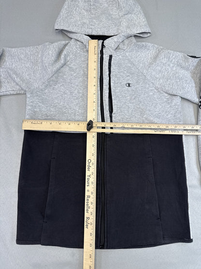 Champion Zip Hoodie L (14/16) Gray/Black Cotton Blend Regular Fit All Over