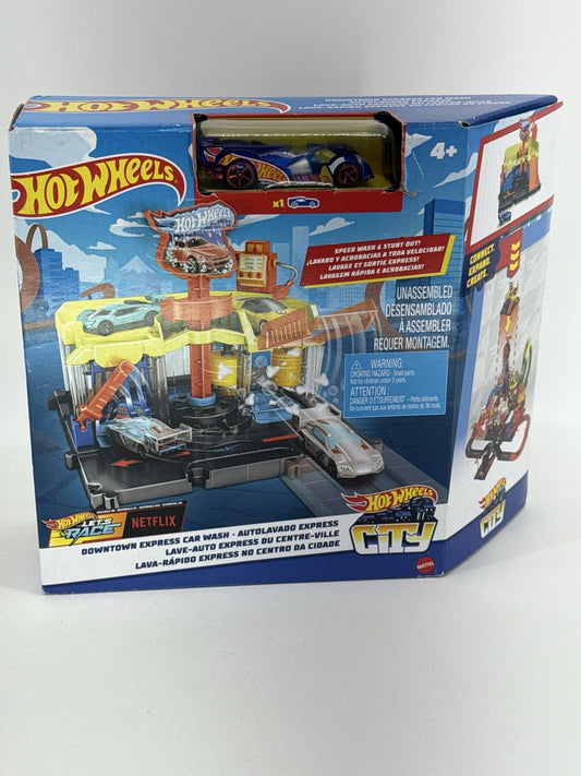 Hot Wheels City Downtown Express Car Wash Playset w/ 1 Car New 2024 Netflix