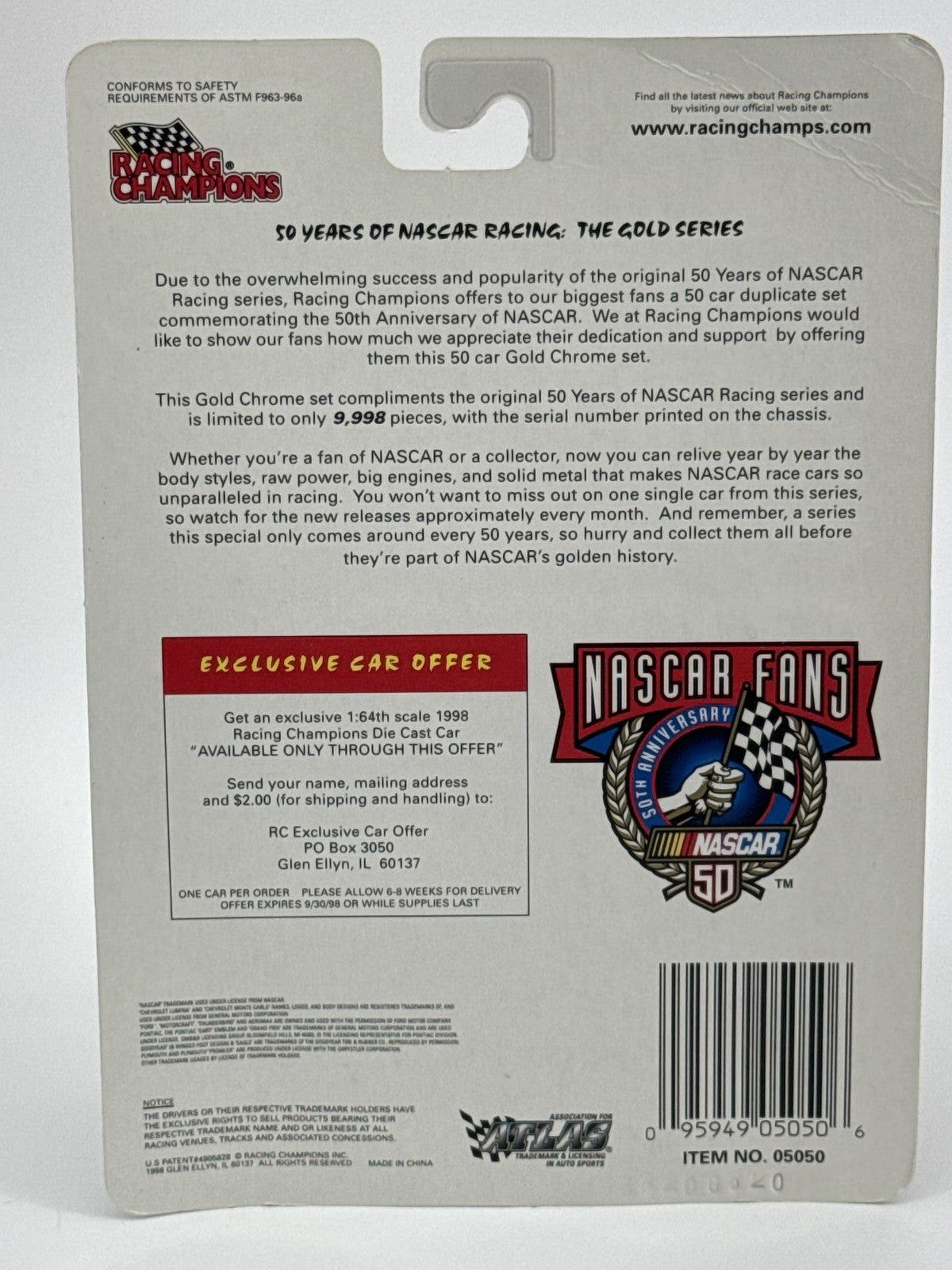 Vintage NASCAR Die Cast Car Mercury Machine Gold Series 50th Anniversary Limited