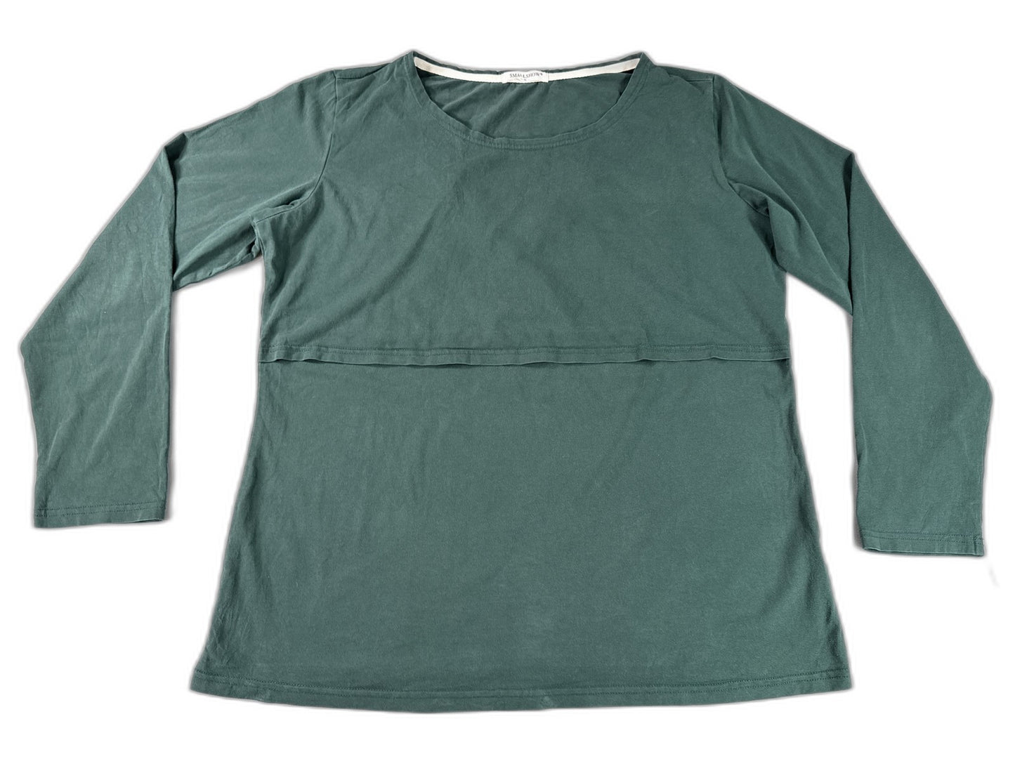 SMALLSHOW Crewneck Long Sleeve Top Womens XL Dark Green Cotton Regular Fit Slim