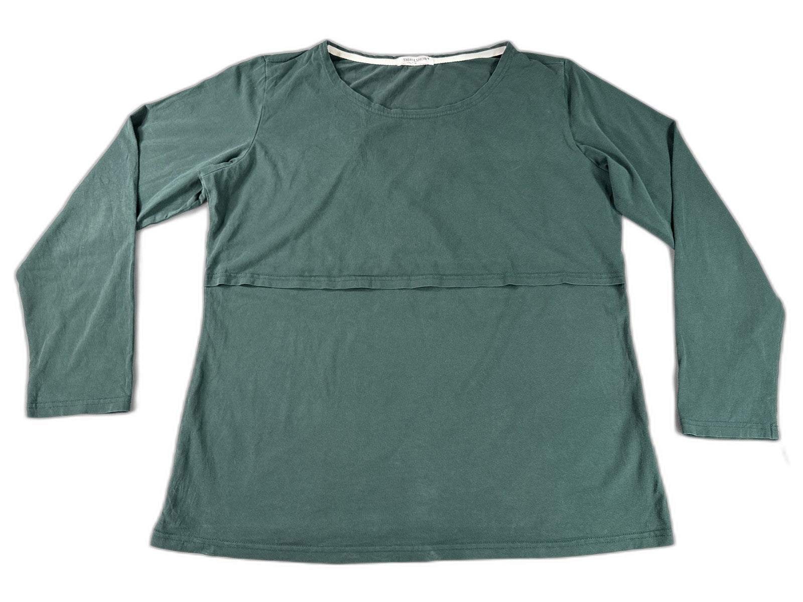 SMALLSHOW Crewneck Long Sleeve Top Womens XL Dark Green Cotton Regular Fit Slim