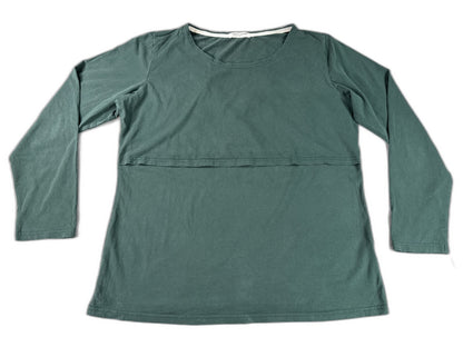 SMALLSHOW Crewneck Long Sleeve Top Womens XL Dark Green Cotton Regular Fit Slim