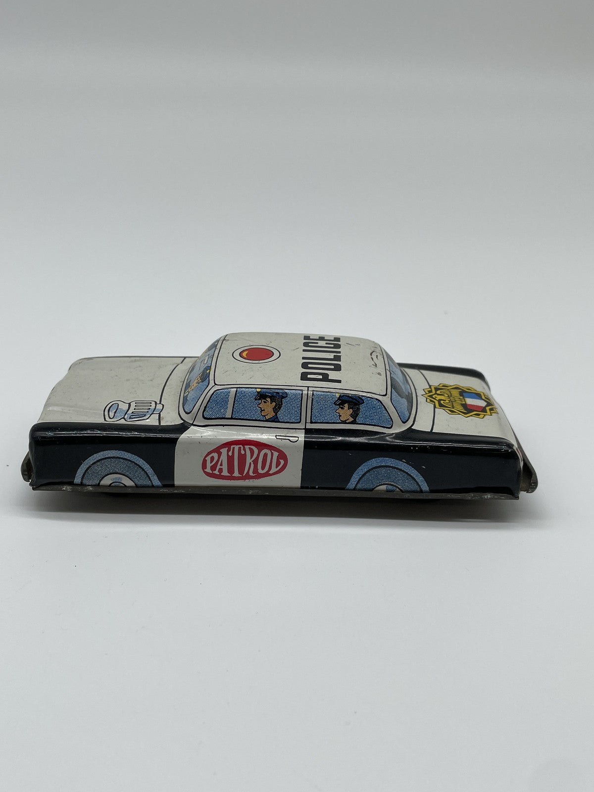 Vintage Tin Litho Police Patrol Car Toy Japan Pressed Steel 1960s Collectible