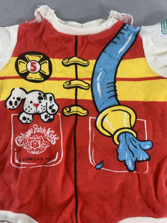 Vintage 1984 Cabbage Patch Kids Firefighter Romper Doll Outfit Red Yellow OAA