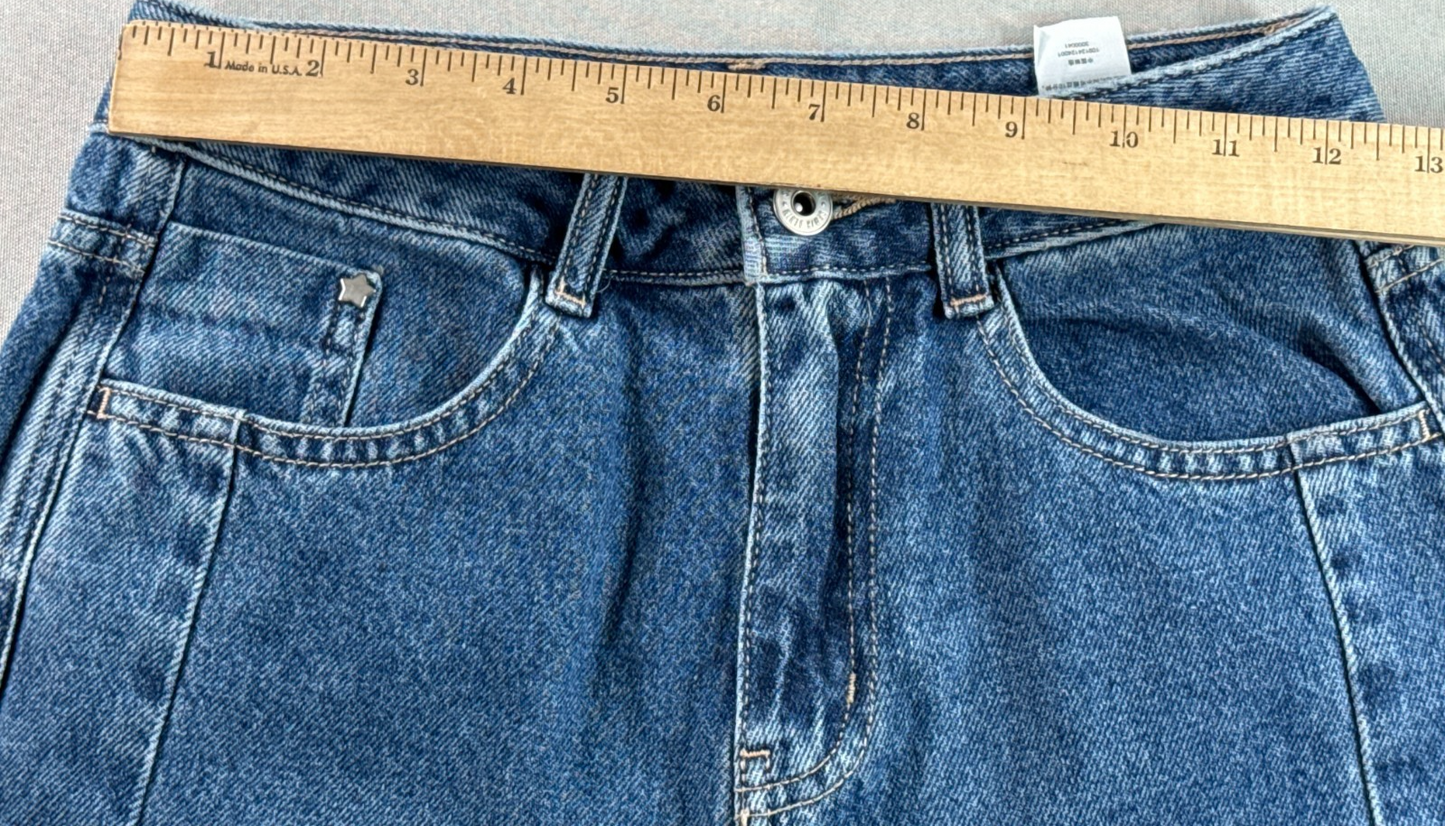 Wide Leg Jeans Womens S Semir High Rise Frayed Raw Hem Medium Wash Blue Baggy