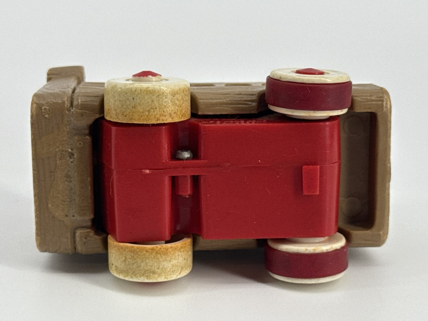 1974 Ideal Toys Fire Truck Imitation Wood Plastic Toy 4.25" Red Wheels Hong Kong