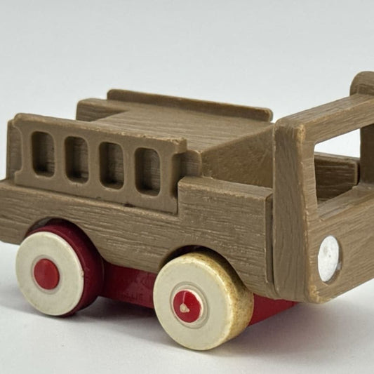 1974 Ideal Toys Fire Truck Imitation Wood Plastic Toy 4.25" Red Wheels Hong Kong