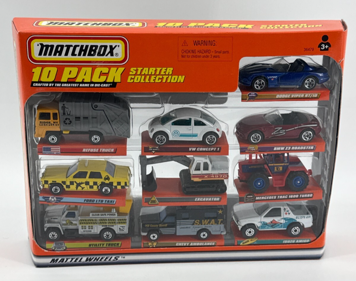 1998 Matchbox Starter Collection 10-Pack Diecast Vehicles Set #36479 Mattel NIB