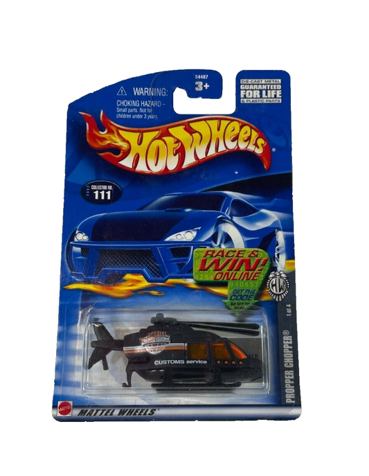 Hot Wheels Propper Chopper Custom Service Helicopter Black Orange #1356