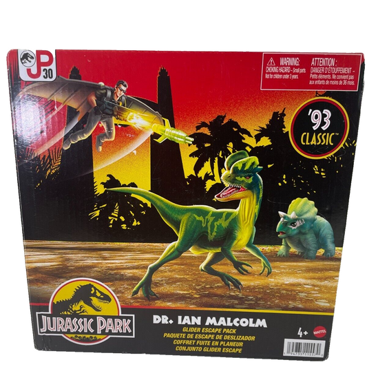 Jurassic Park Dr. Ian Malcolm Glider Escape Pack '93 Classic Dinosaur Set NEW 🎉