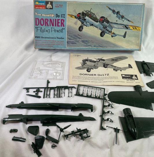 Vintage 1968 Monogram Dornier Do 17Z "Flying Pencil" 1/72 Scale Model Kit - Open