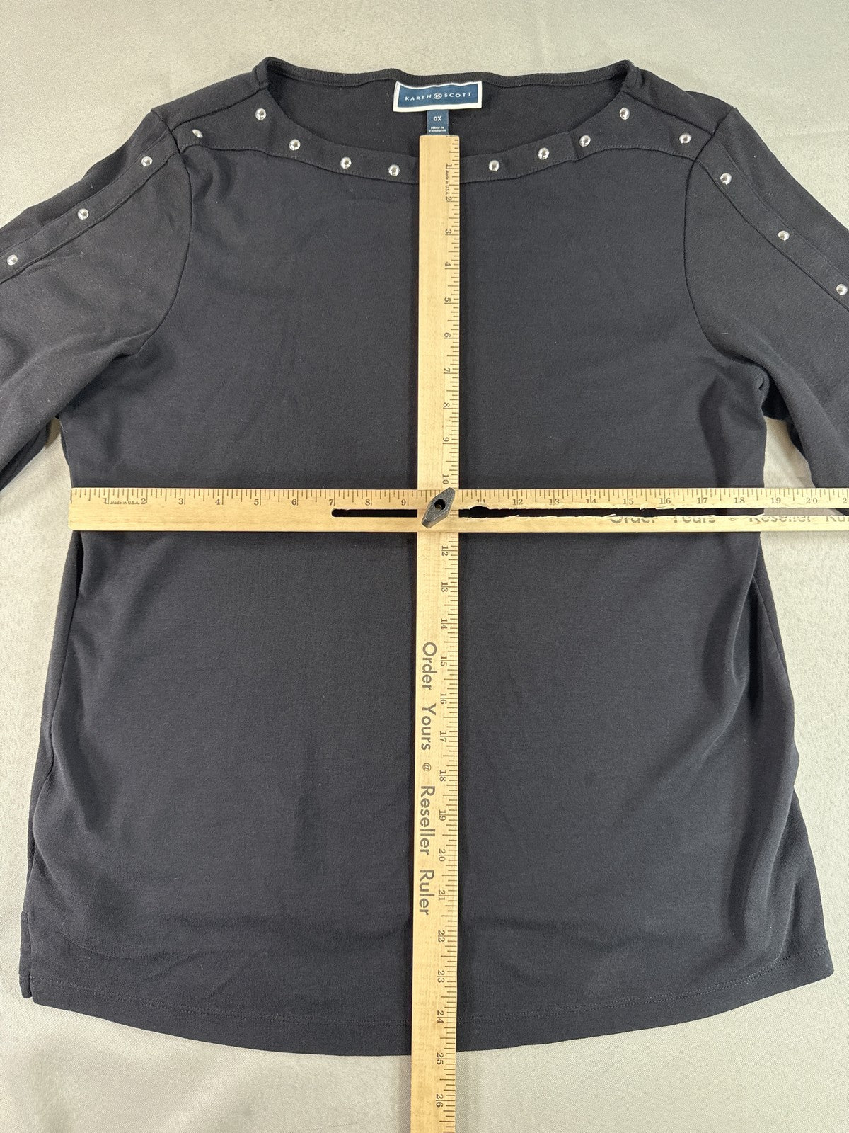 Black Long Sleeve Top 0X with Snap Button Detail Wear Trendy Fashion