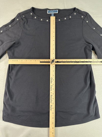 Black Long Sleeve Top 0X with Snap Button Detail Wear Trendy Fashion
