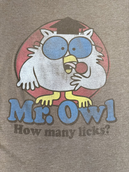 Tee Luv Mr. Owl Cartoon Graphic Small Brown Vintage Polyester Cotton
