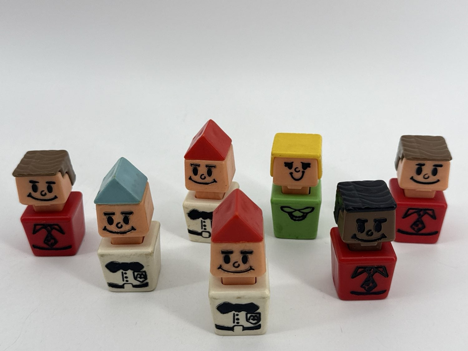 Playskool 1970s Blockhead Square Little People Lot of 7
