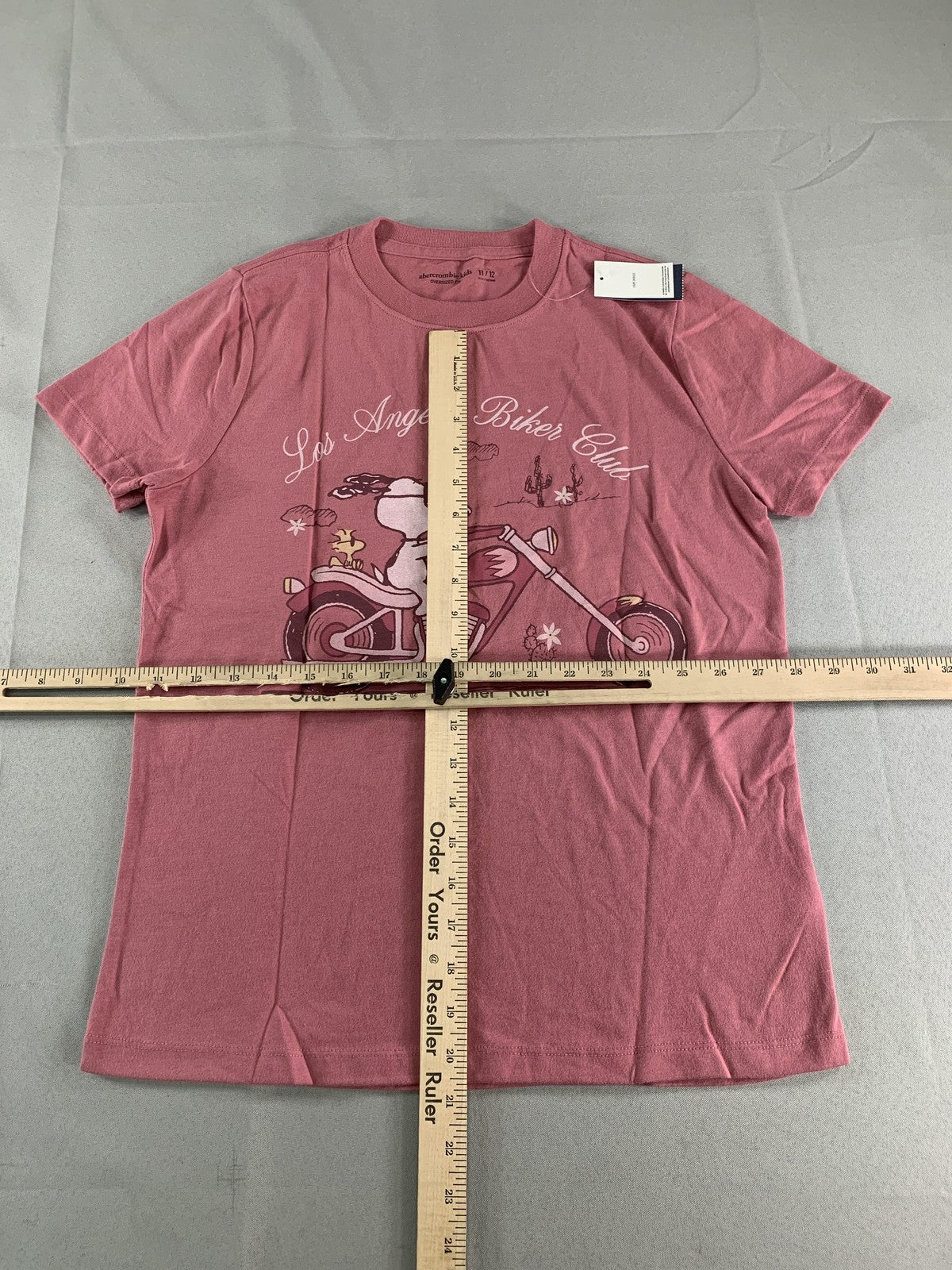 Snoopy Peanuts Shirt Youth 11/12 Pink Abercrombie Kids Biker Graphic Tee