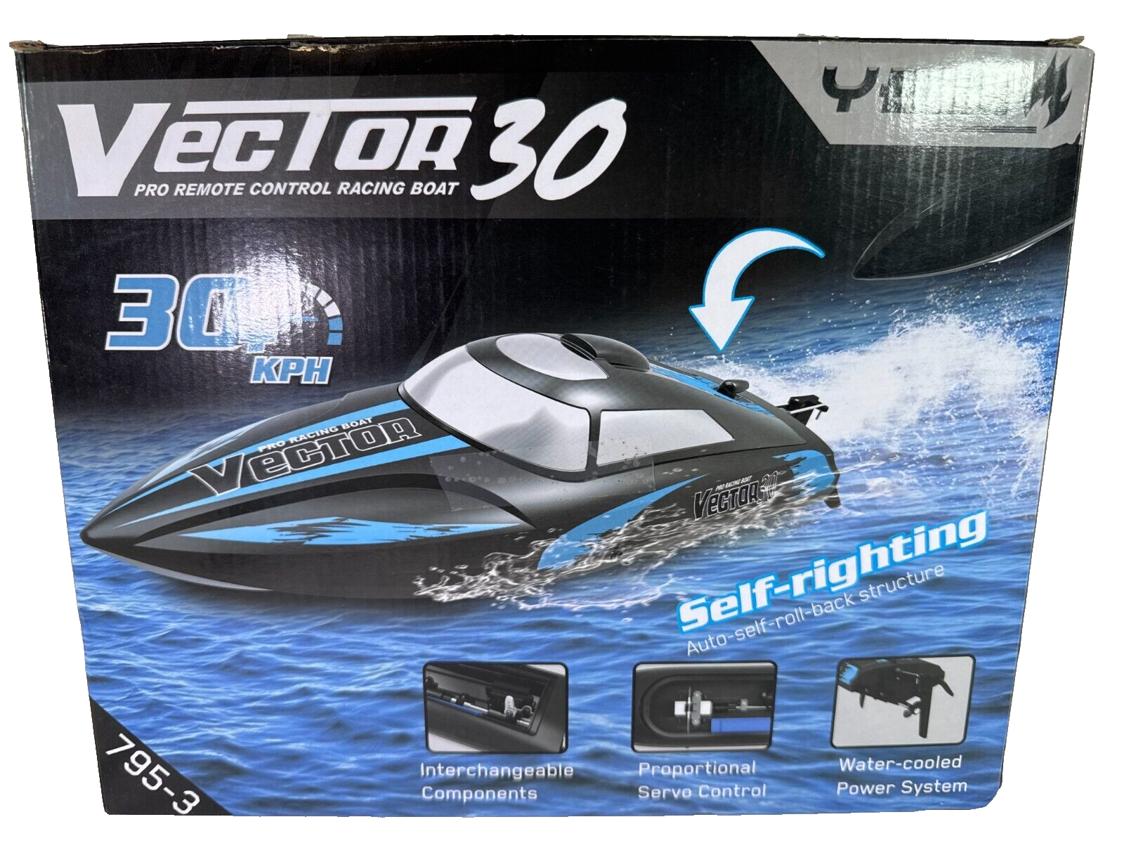 YEZU Vector 30 Pro RC Racing Boat 30KPH Self-Righting Black Blue RTR X0023