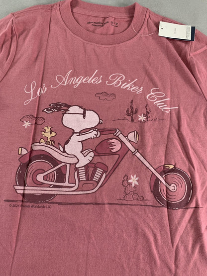 Snoopy Peanuts Shirt Youth 11/12 Pink Abercrombie Kids Biker Graphic Tee