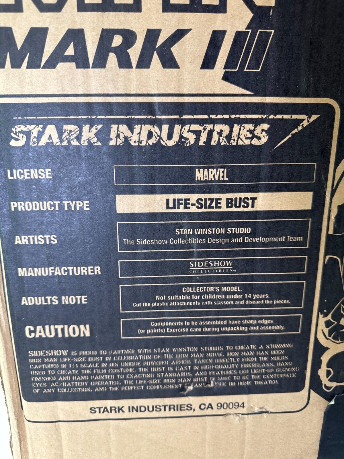 Sideshow Iron Man Mark III Life-Size Bust Battle Damaged Marvel Collectible USB