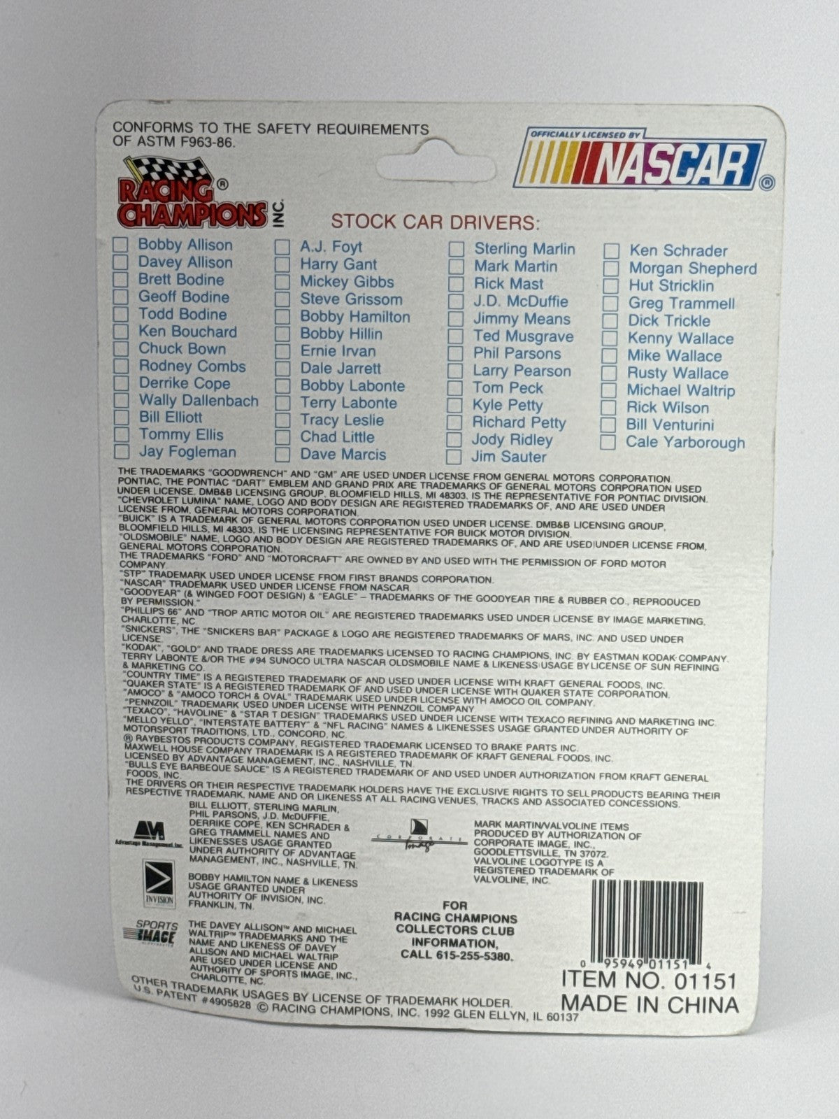 1991 Racing Champions NASCAR #43 Richard Petty Stock Car w/Card & Stand