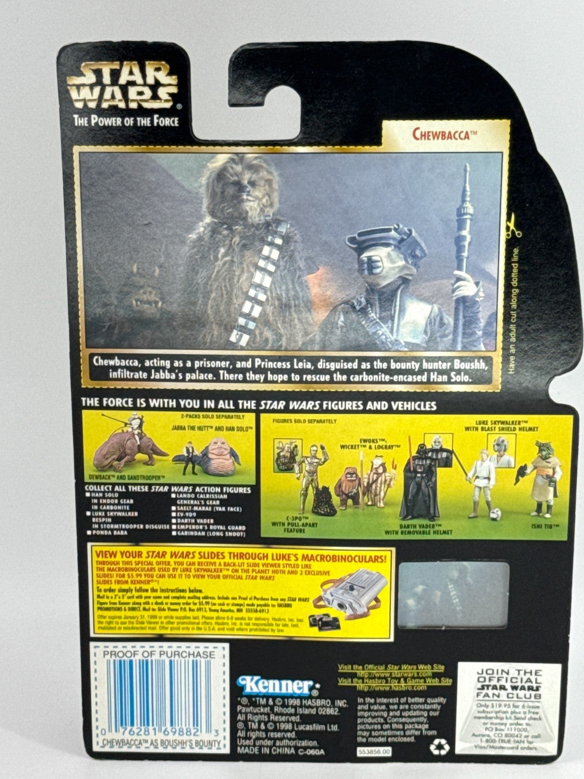 Star Wars POTF Chewbacca Boushh’s Bounty 1998 Kenner New Freeze Frame Slide MOC