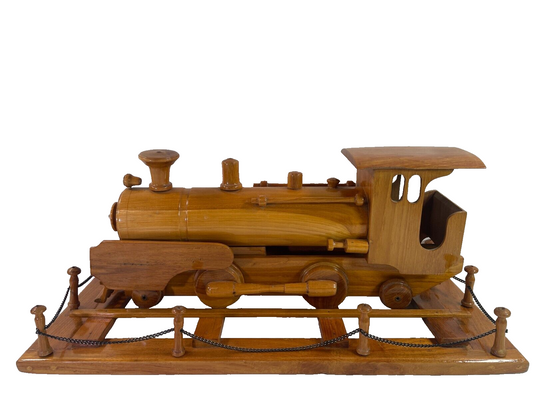Handmade Wooden Train Engine Model Display Vintage-Style Locomotive Decor