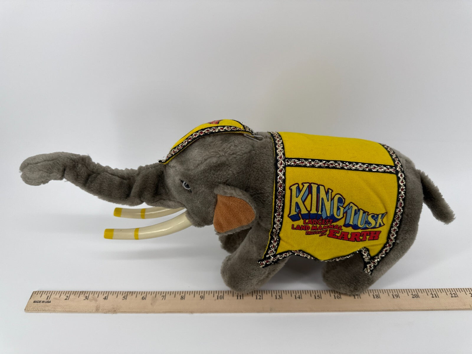 1987 Ringling Bros King Tusk Elephant Plush Circus Toy w/ Hard Tusks Korea