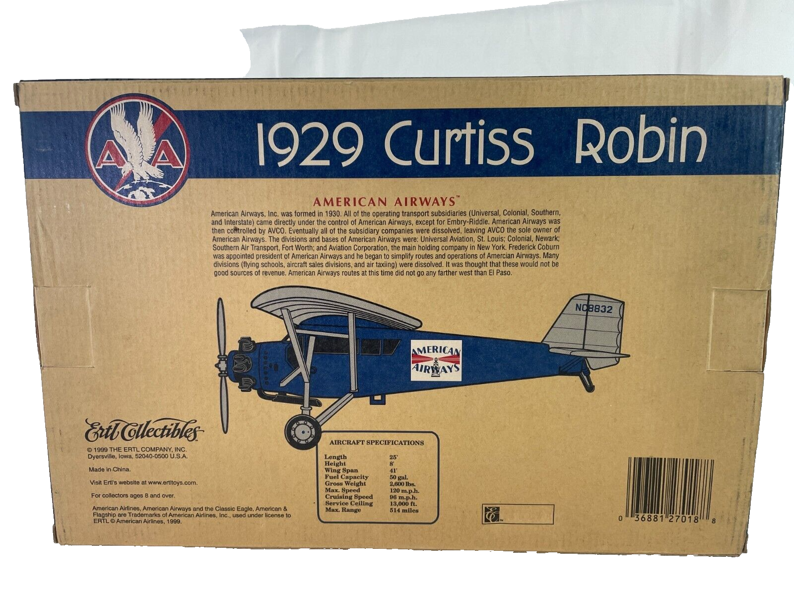 1929 Curtiss Robin Diecast Model American Airlines NIB Collectible Plane