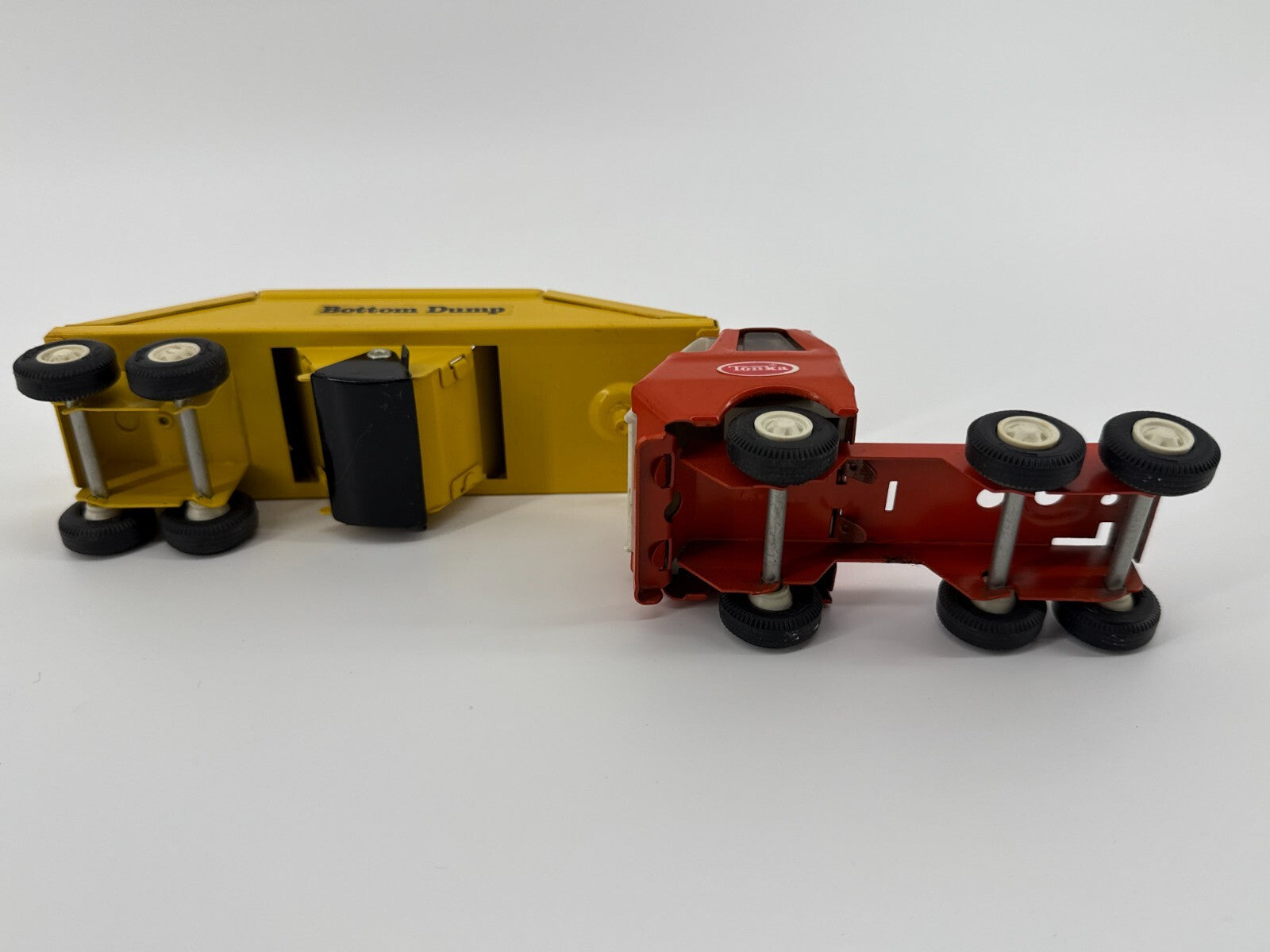 VTG 1970s Tonka Mini Bottom Dump Truck Yellow Orange Cab Steel Toy 9.25” USA Mad
