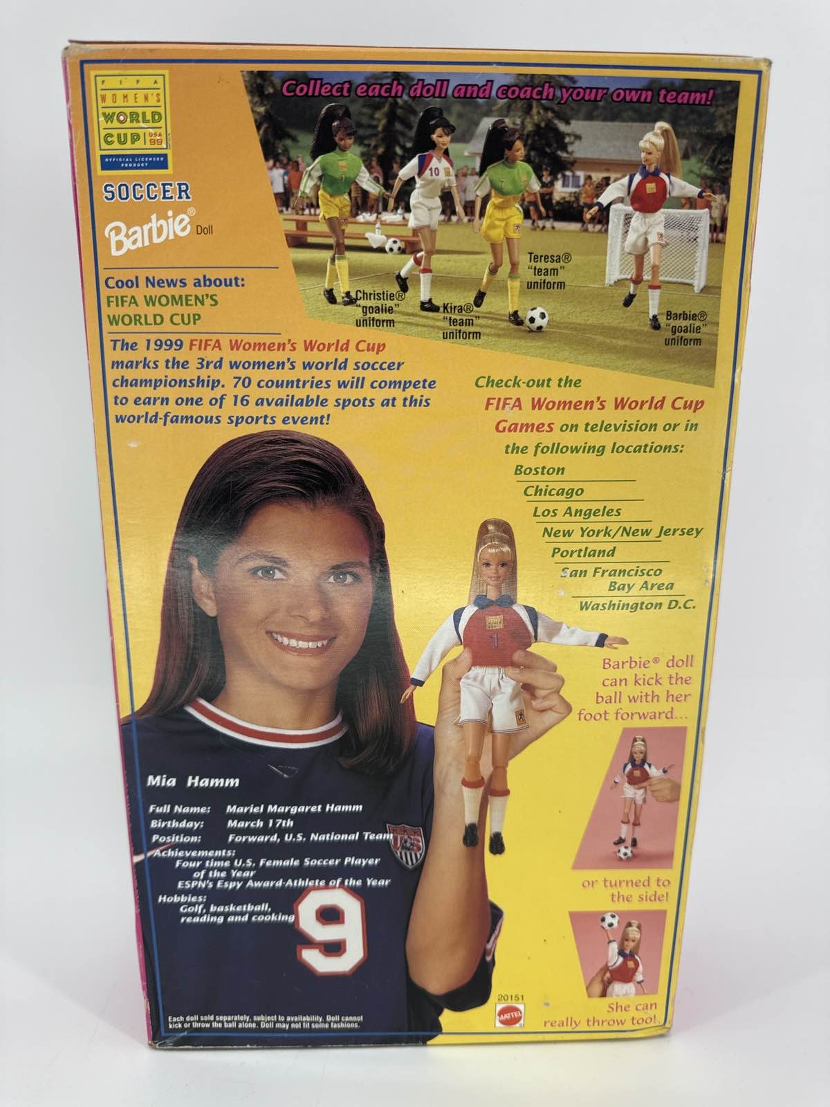 Soccer Barbie Mia Hamm Doll 1998 FIFA Women's World Cup USA #20151 NRFB