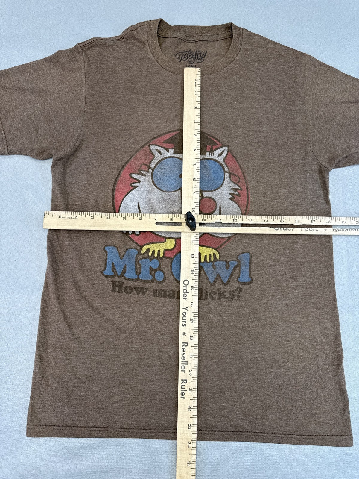 Tee Luv Mr. Owl Cartoon Graphic Small Brown Vintage Polyester Cotton