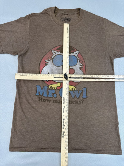 Tee Luv Mr. Owl Cartoon Graphic Small Brown Vintage Polyester Cotton