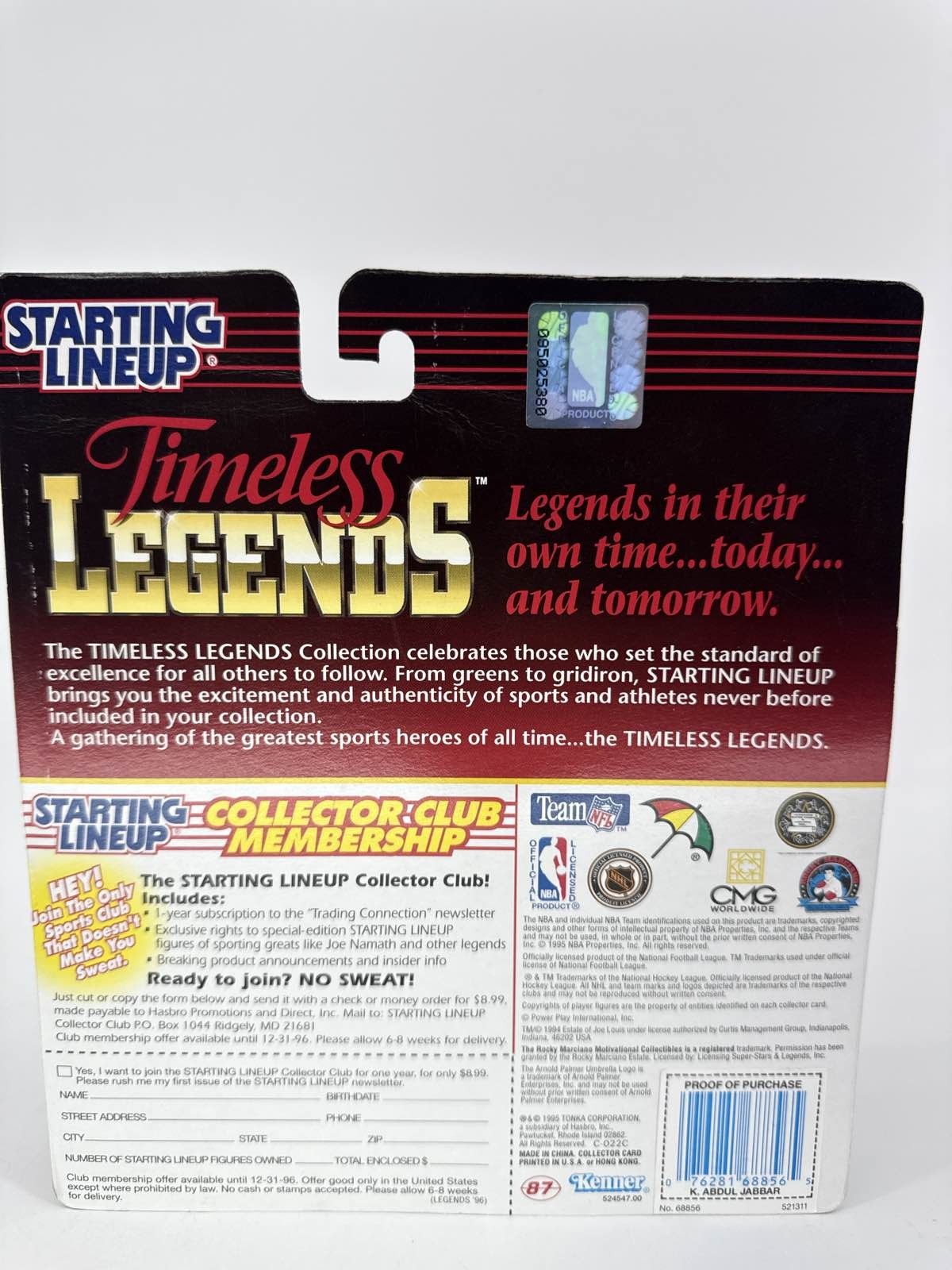 1995 Starting Lineup Timeless Legends Kareem Abdul-Jabbar Bucks NBA SLU Figure