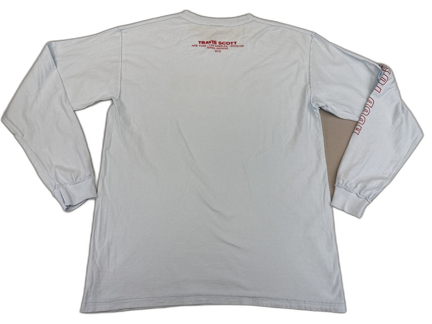 Travis Scott TS Birds Music Graphic Tee L White Long Sleeve 100% Cotton
