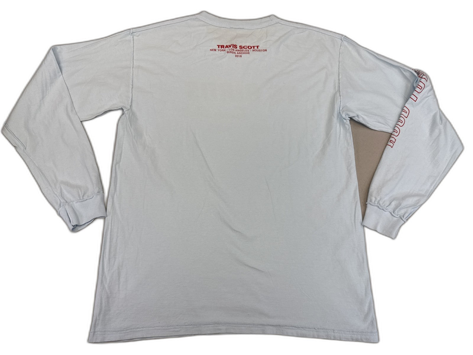 Travis Scott TS Birds Music Graphic Tee L White Long Sleeve 100% Cotton