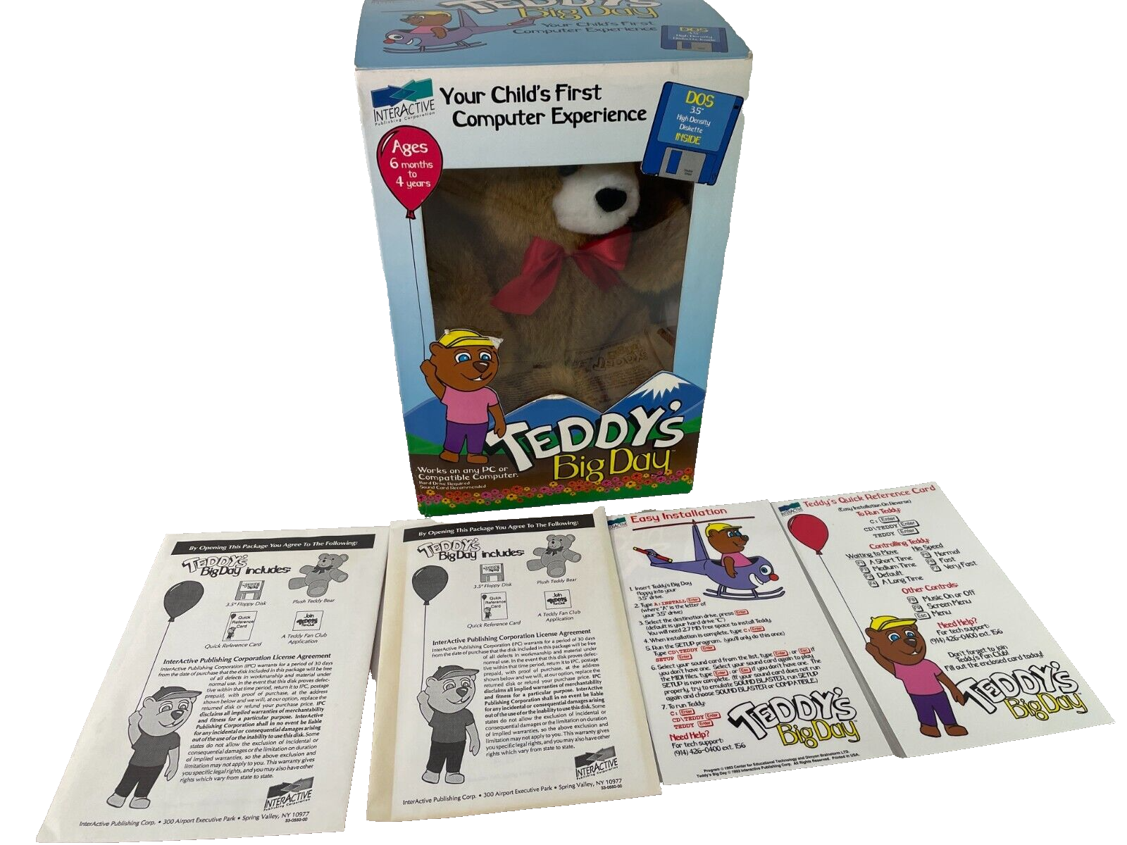 Teddy’s Big Day Interactive PC Learning Toy w 3.5" DOS Diskette Sealed NIB