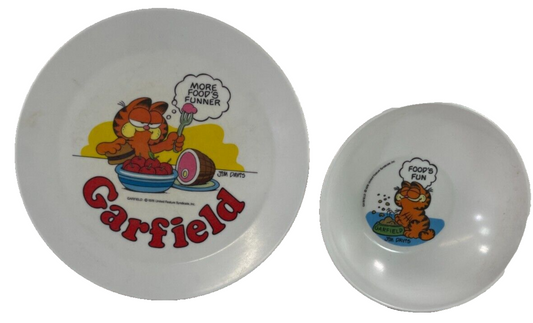 Vintage 1978 Deka Garfield Plate & Bowl Set Jim Davis Comic Strip Plastic USA