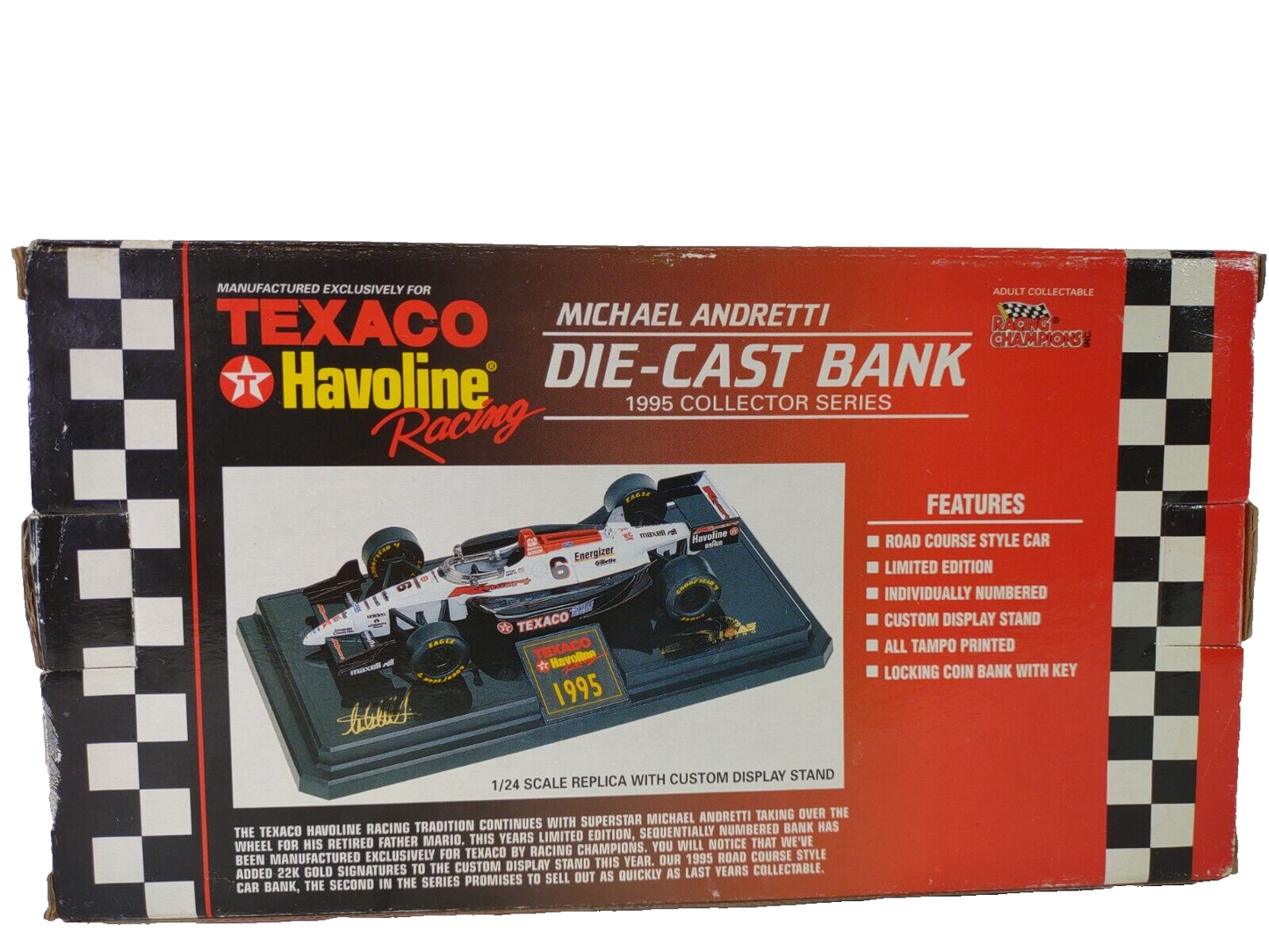 1995 Texaco Havoline Michael Andretti Die Cast Bank 1:24 Car Racing Collectible