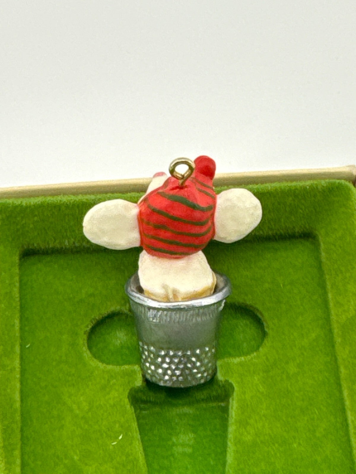 Vintage Hallmark Mouse in Silver Thimble Ornament 1980s Boxed Hong Kong Cute