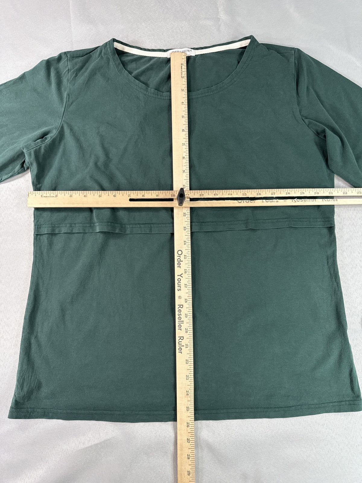 SMALLSHOW Crewneck Long Sleeve Top Womens XL Dark Green Cotton Regular Fit Slim