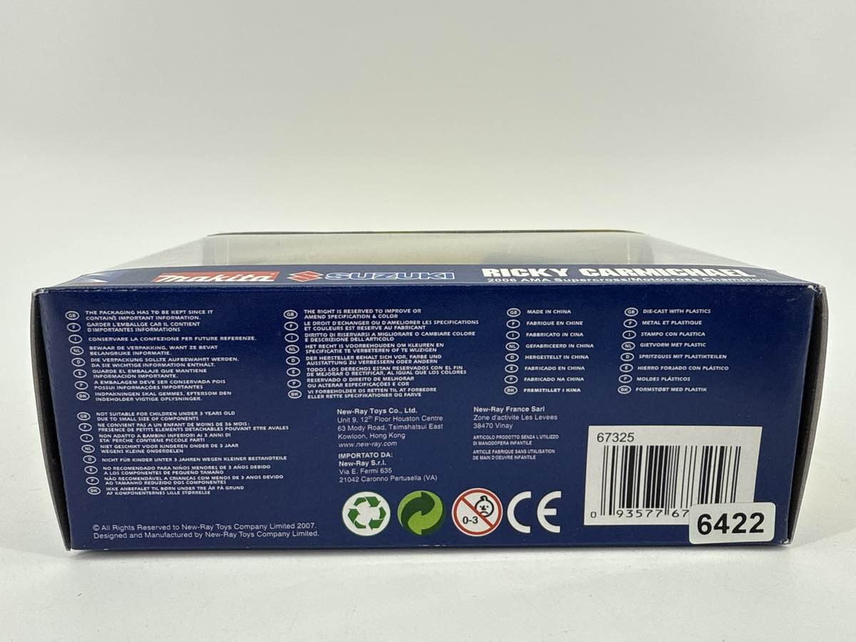 NewRay Ricky Carmichael Makita Suzuki RM-Z450 1:12 Dirt Bike & Helmet – 2006 AMA