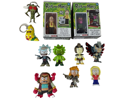 Rick and Morty Lot – 2 McFarlane Sets + 7 Mystery Minis + 2 Keychains GITD Rick