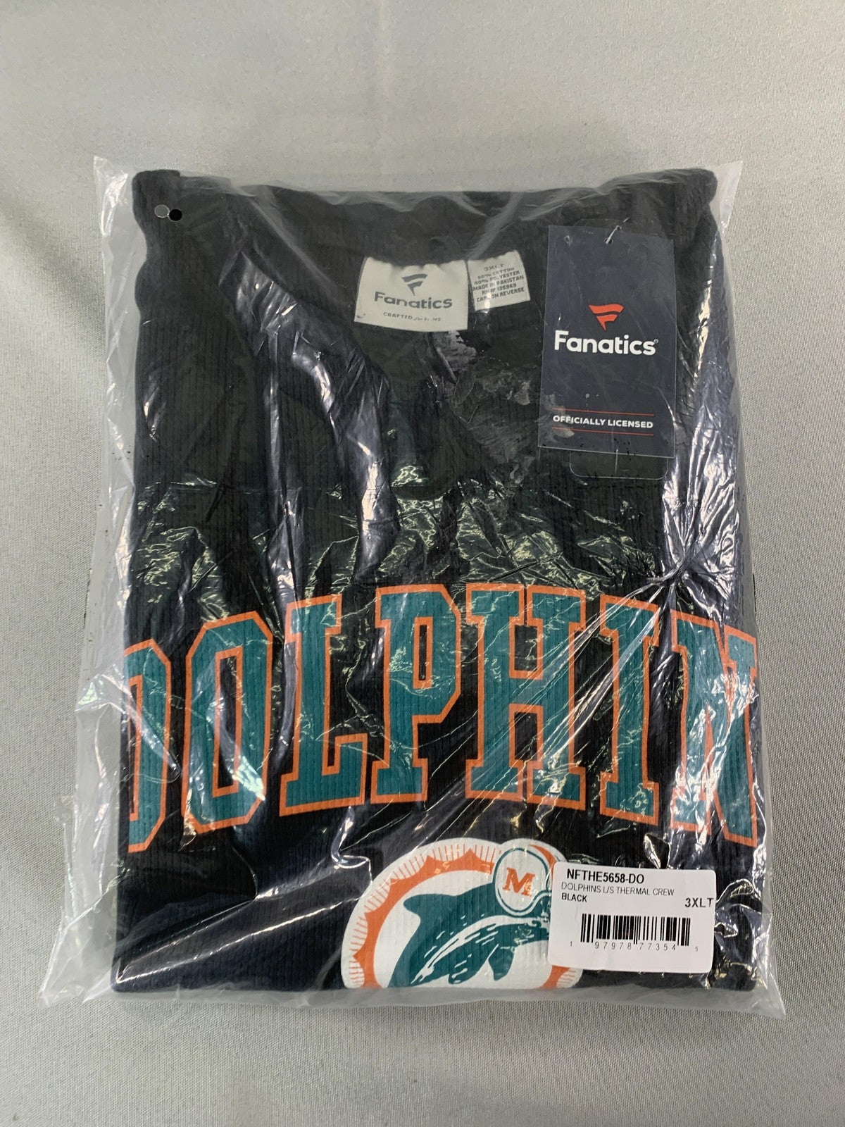 Miami Dolphins Shirt Mens 3XLT Black NFL Football Fanatics Thermal Long Sleeve