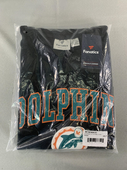 Miami Dolphins Shirt Mens 3XLT Black NFL Football Fanatics Thermal Long Sleeve