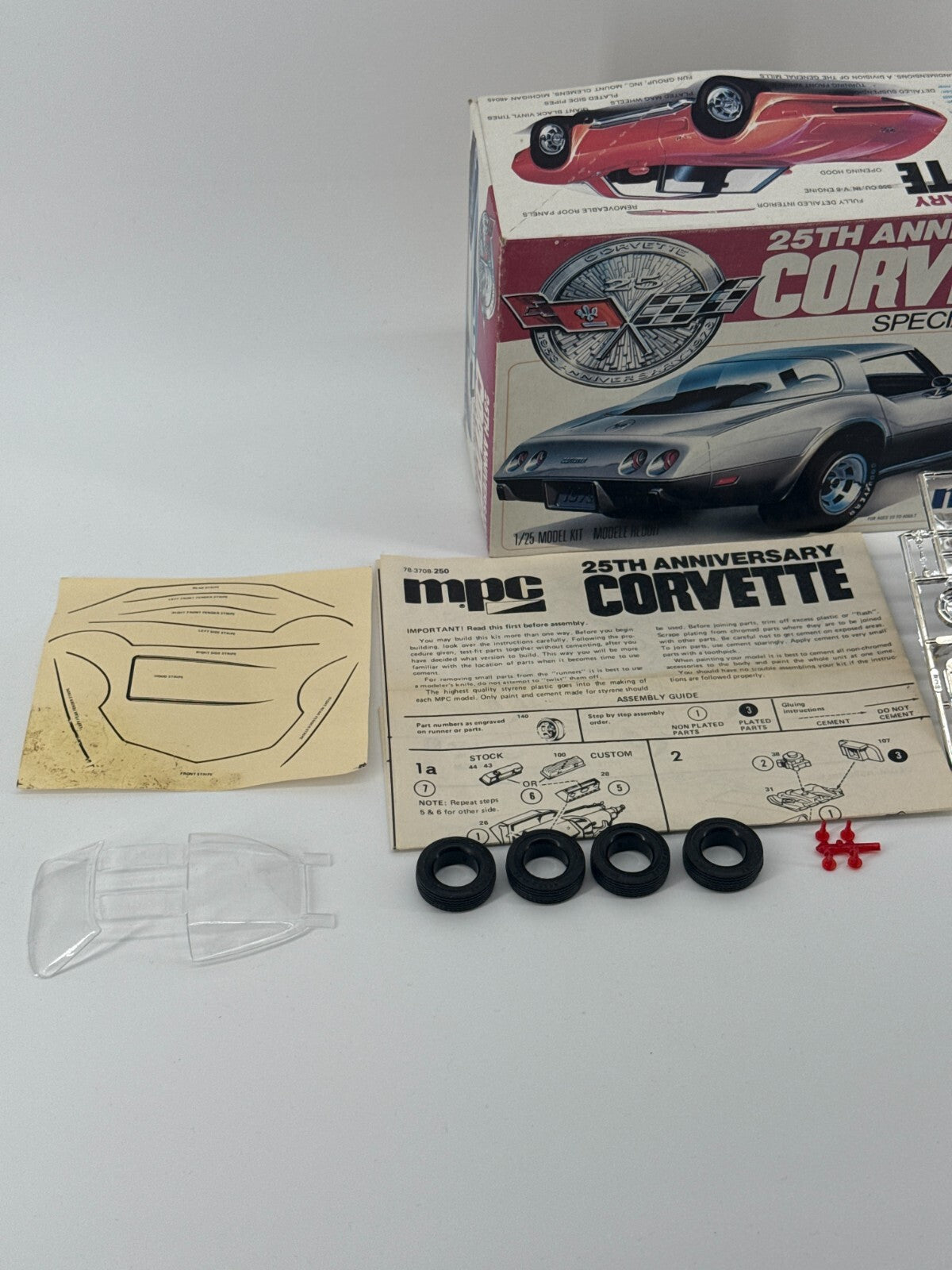 MPC Corvette 25th Anniversary 1/25 Model Kit 78-3708-202 Sealed Parts Vtg '77