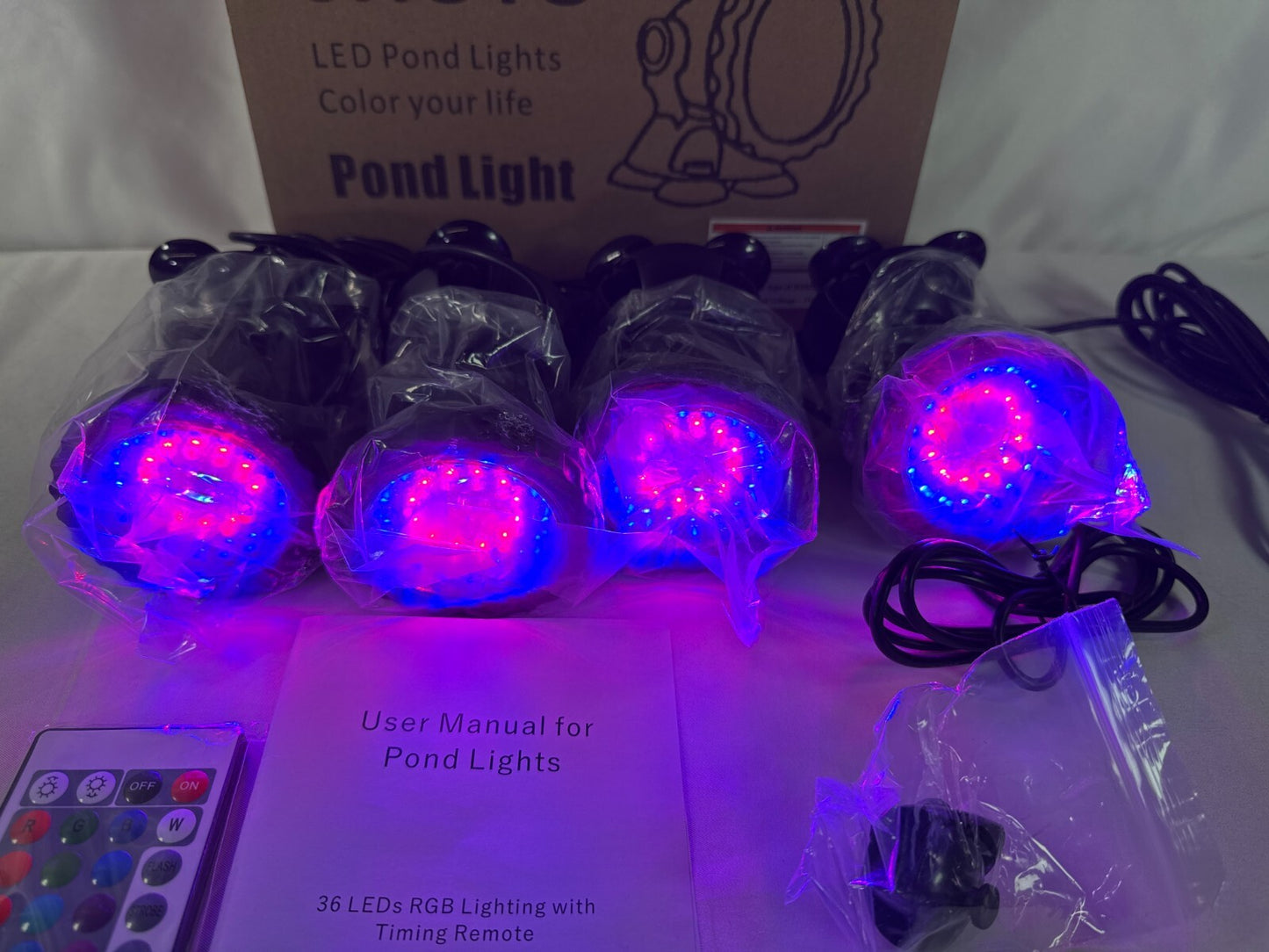 SHOYO RGB LED Pond Lights Waterproof IP68 Remote 16 Color Underwater 4-Pack
