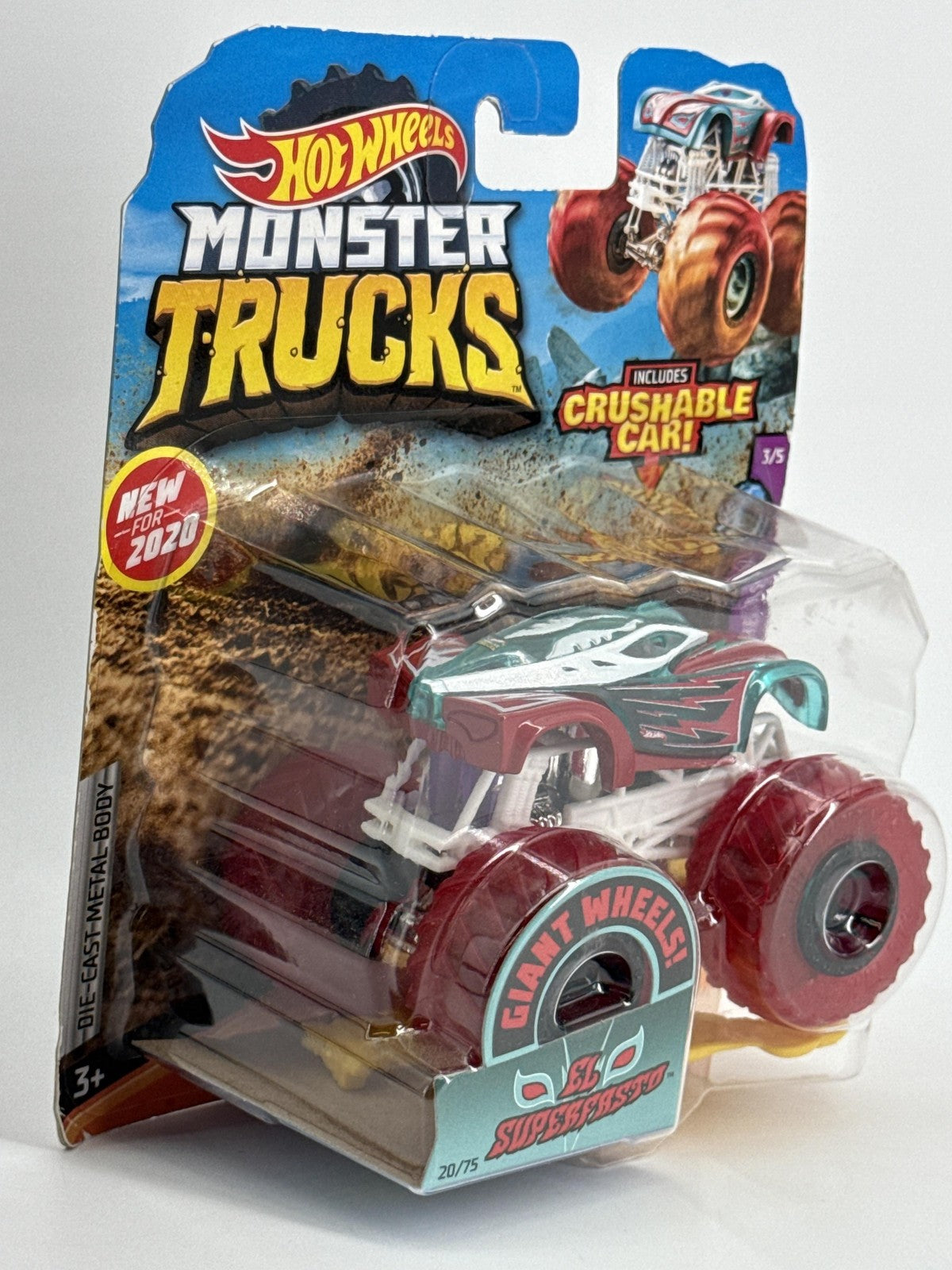 Hot Wheels Monster Trucks El Superfasto 20/75 Red 1:64 Diecast Crushable Car New