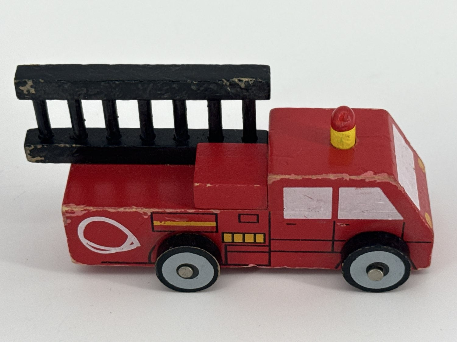 Wooden Fire Truck Toy Lakeshore Emergency Vehicle Red Black Ladder Play