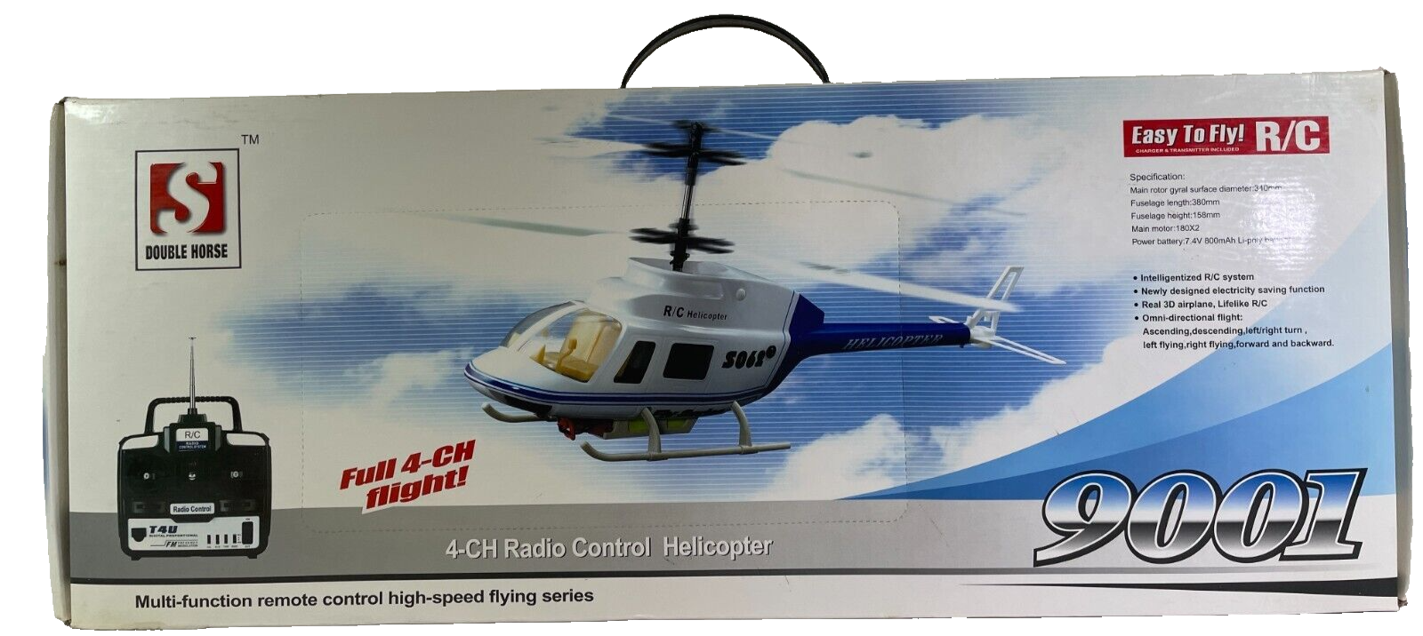 Double Horse 9001 RC Helicopter 4-CH Blue Easy Fly Remote Control