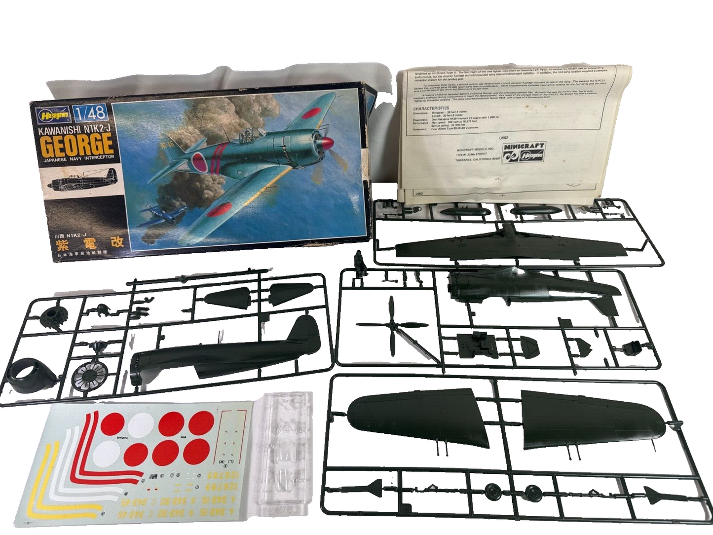 Vintage Hasegawa 1/48 Kawanishi N1K2-J "George" Model Kit (#U002-700) – WWII Jap